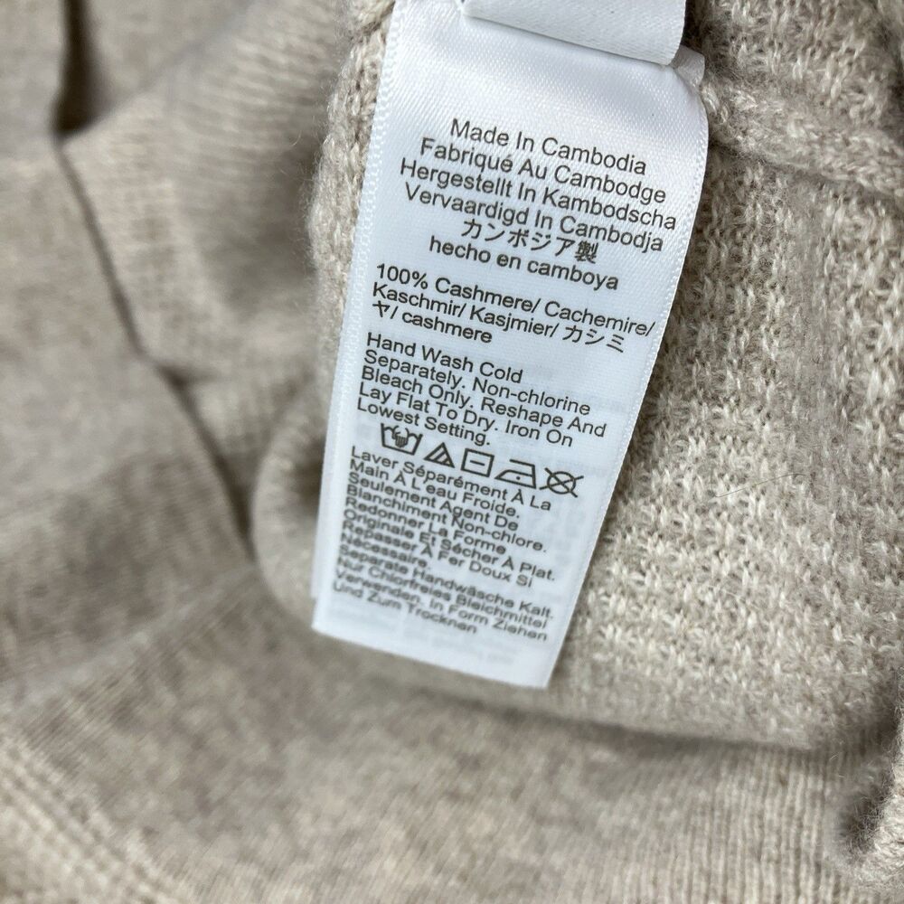 J Crew Hoodie Mens M Oatmeal 100% Cashmere Waffle Knit Pullover Sweater CB523 - Picture 8 of 11